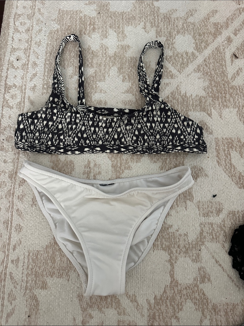 O'Neill Black & White Patterned Bikini Top with White Bottom